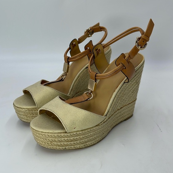 Coach Beige Espadrille Wedges Size 8.5 B - Picture 1 of 9